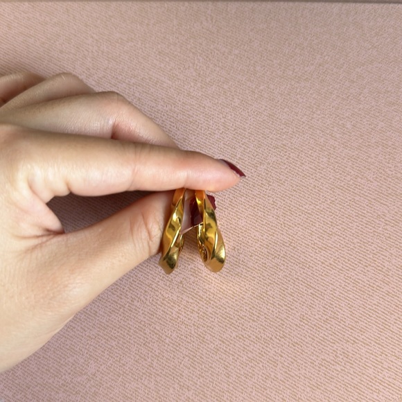Gold Plated Twist Hoop Earrings - Picture 7 of 7